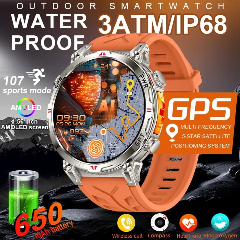Smartwatch LIGE GPS Professionale per Sportivi, Schermo AMOLED Full-Touch, Batteria 650mAh, Impermeabile 3ATM, Monitoraggio Frequenza Cardiaca, Chiamate