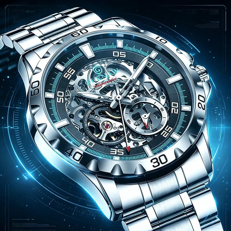 GLENAW New Classic Skeleton Mechanical Watch For Men Luminous Hands Waterproof Stainless Steel Strap Business Automatic Watches