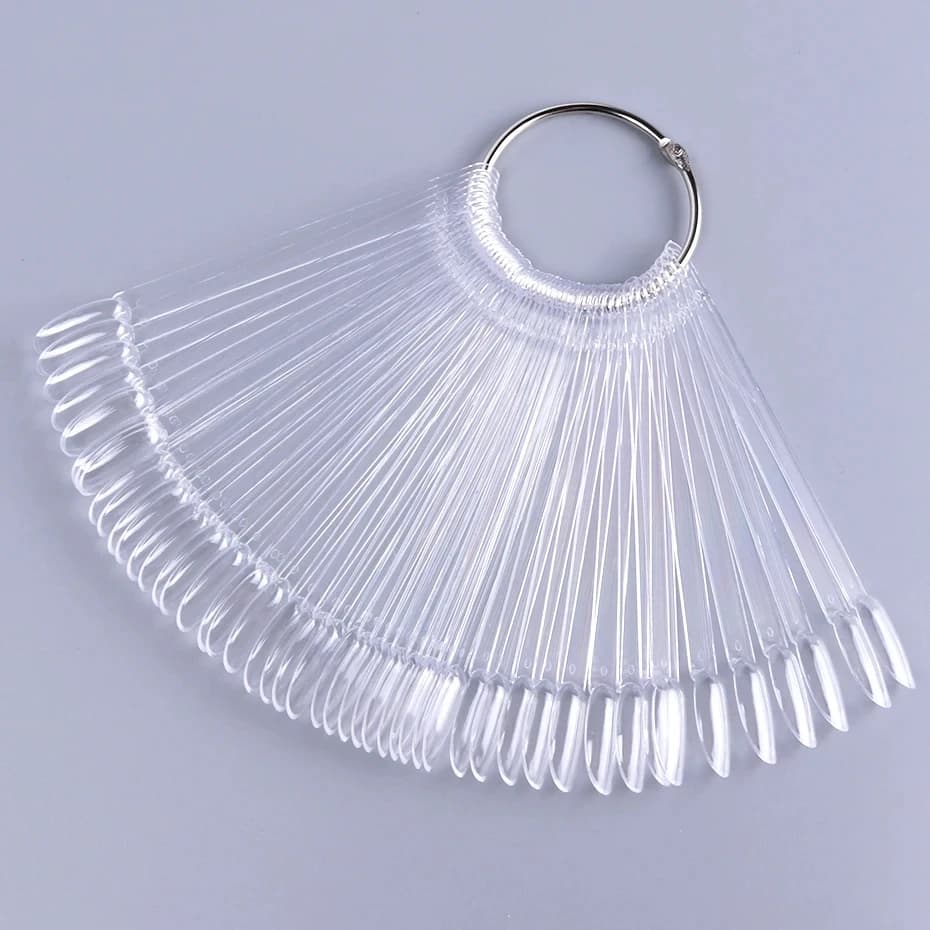 50 pcs. Transparent faux nail tips, natural colors, fan oval color folder, UV gel sample, manicure palette, manicure tools