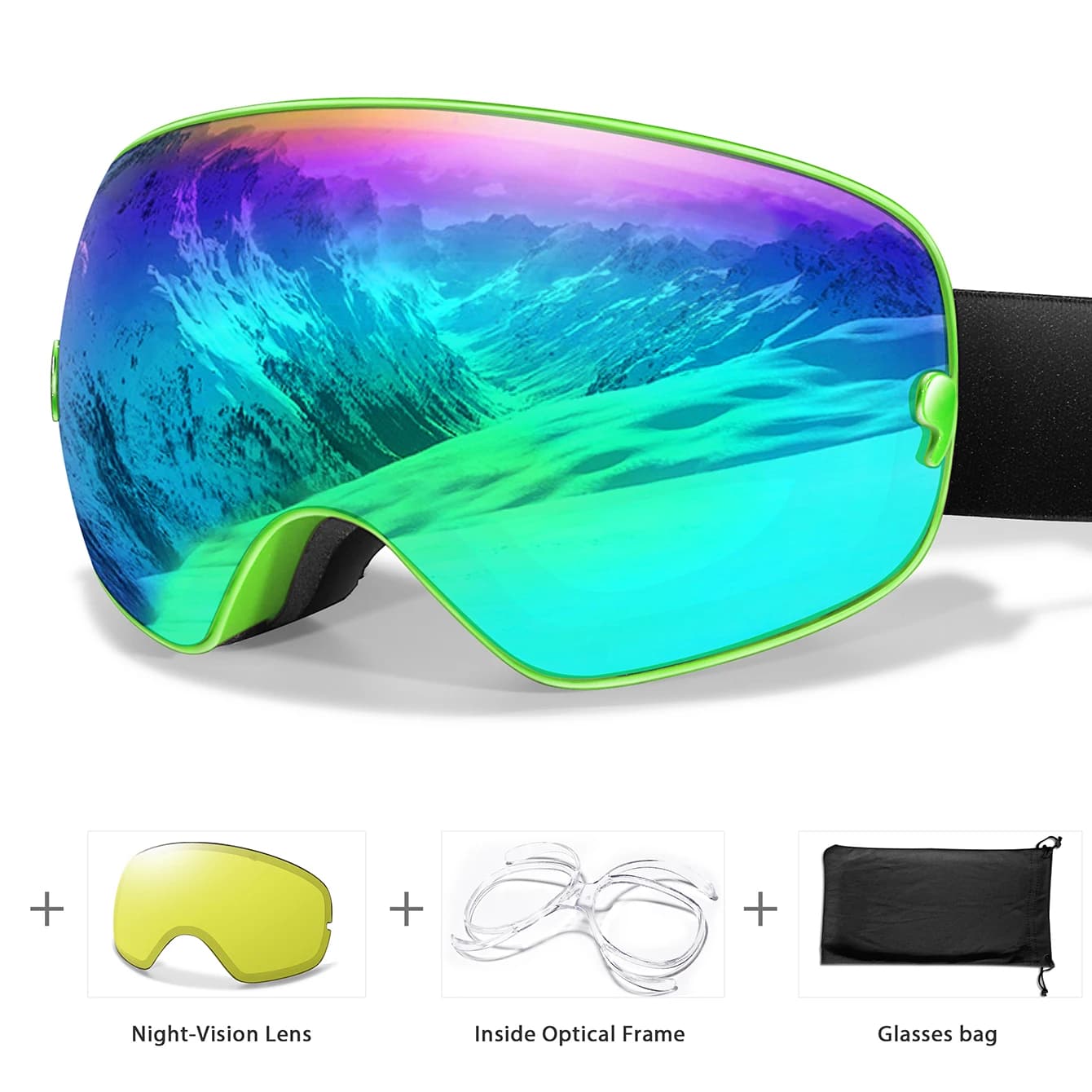 Occhiali da sci Antiappannamento Snowboard UV400 Sport all'aria aperta Motoslitta Maschera da sci Uomo Donna Occhiali con lente Vison notturna Regali gratuiti