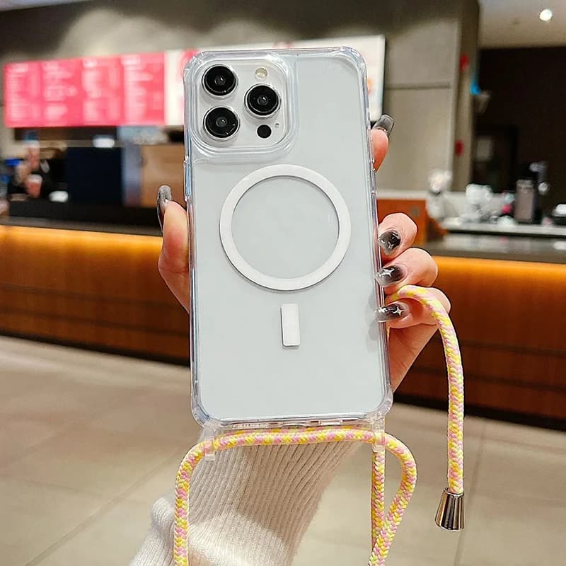 Transparent shockproof magnetic case for iPhone 16 15 13 11 14 12 Pro Max Wireless charging Corda suspended diagonal Protect cover