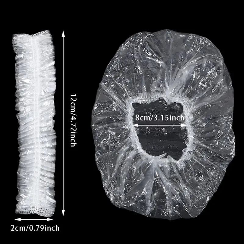 100 Pezzi/Confezione Cuffie Doccia Monouso Trasparenti Extra Spesse Impermeabili in Plastica per Uso Domestico, Tintura Capelli, Trattamenti Olio, Spa
