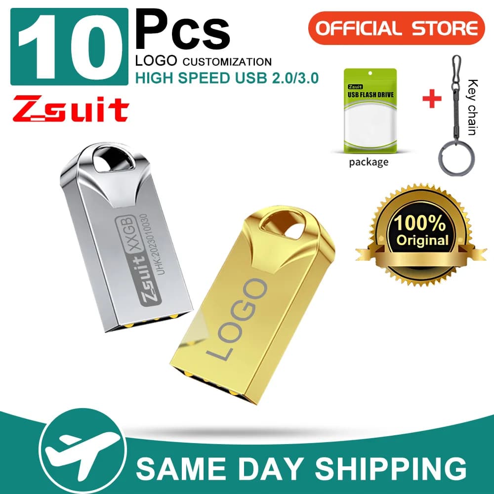 Zsuit 10 pz Chiavetta USB in Metallo Impermeabile 64 GB Pendrive Flash Disk 128G Usb 3.0 Memory Stick USB 2.0 Logo Libero Mini U Disco