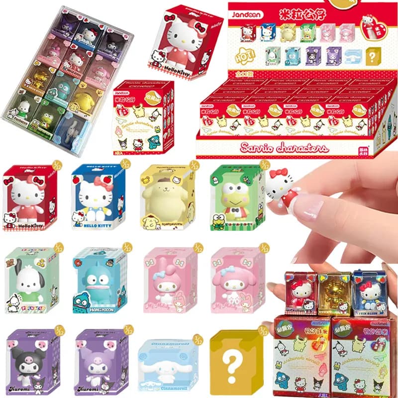 JANDOOM Sanrio Kuromi Hello Kitty Cinnamon Kitty Cat Anime Figure Model Blind Box Toys Rice Grain Doll Ornament Birthday Gifts