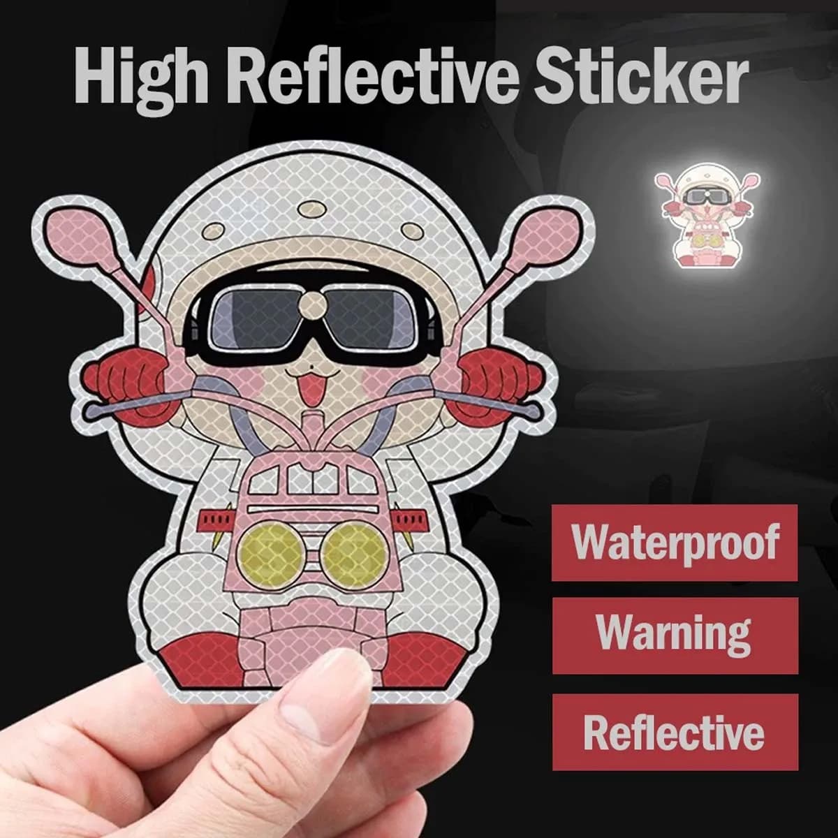 Cute Cartoon Rider High Reflective Motorcycle Stickers Moto Bike Scooter Helmet Night Warning Decor Vinyl Accessories Decals