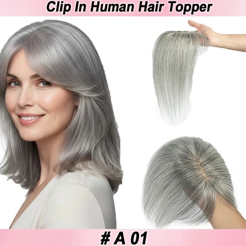 Women's Human Hair Clip In Topper Volume Boosting Light Straight Extension for Thinning Hair Spot Concealment Scalp Visibility