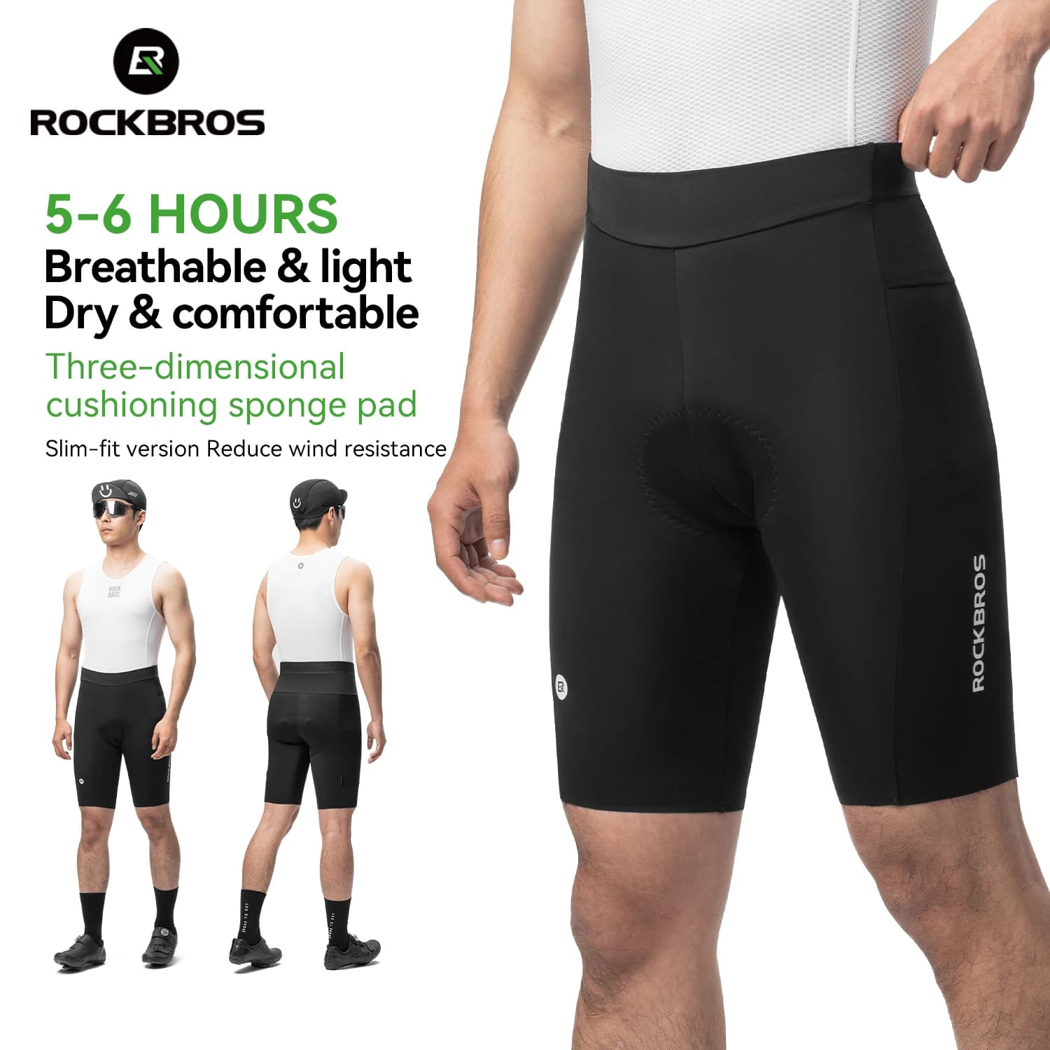 ROCKBROS Cycling shorts Breathable bicycle pants Summer light 5-6 hours riding pants with sports cycling straps