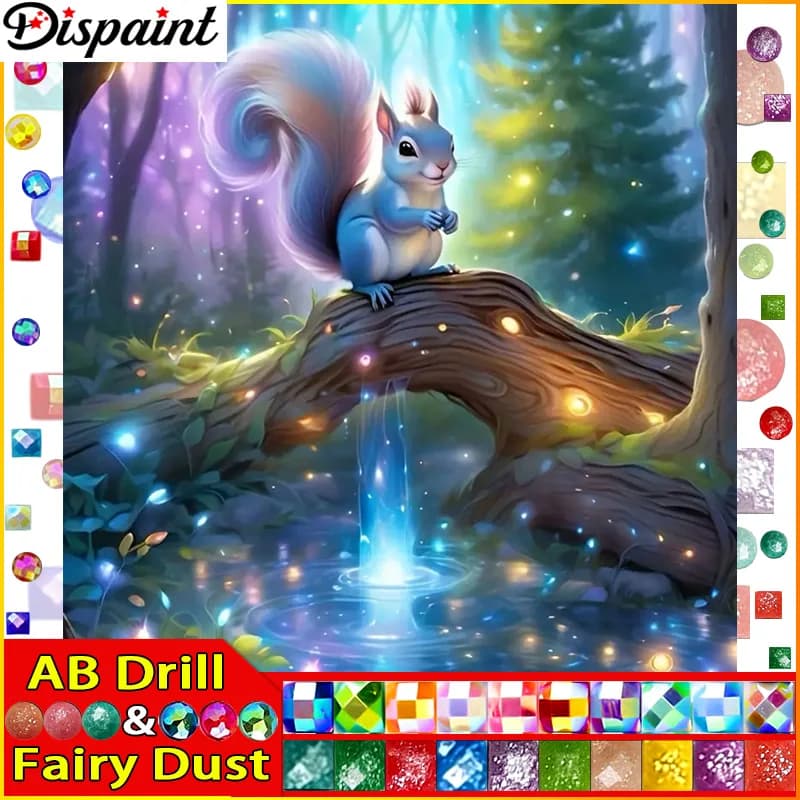 Dispaint Fairy Dust AB 5D Diamante "Animale scoiattolo" Diamante Ricamo Pieno tondo/quadrato Pittura diamante fai da te Punto croce Casa