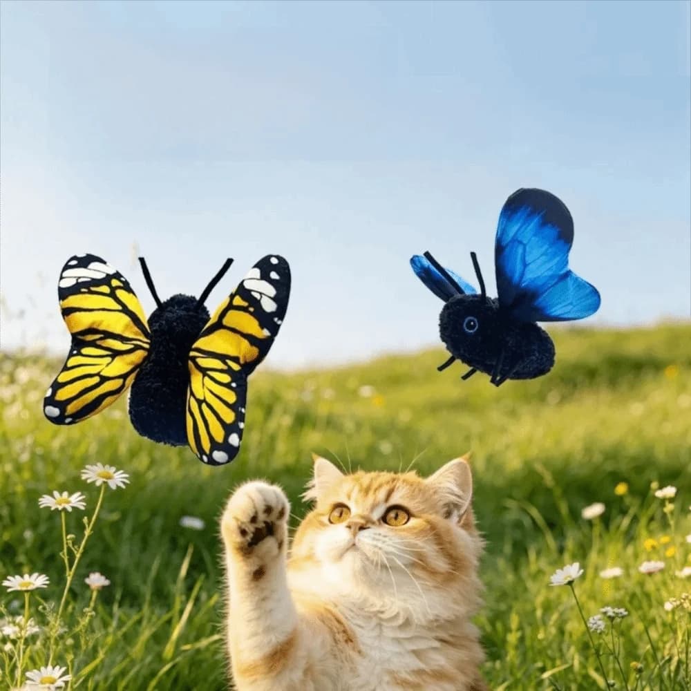 Rechargeable Automatic Cat Teaser Hanging Elastic String Multiple Modes Butterfly Cat Teaser Washable Bite-Resistant Feline