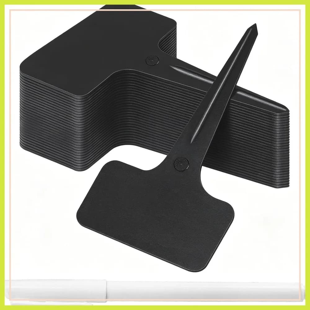 100 etichette in plastica per piante, targhette da giardino a forma di T, marcatori impermeabili riutilizzabili per piante in vaso da interno ed esterno, con penna bianca (6x10 cm)