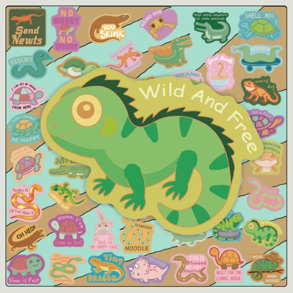 50Pcs Reptile Stickers, Cute Lizard Turtle Snake Waterproof Vinyl Stickers, Amphibian Pet Decals for Water Bottle Laptop Luggage