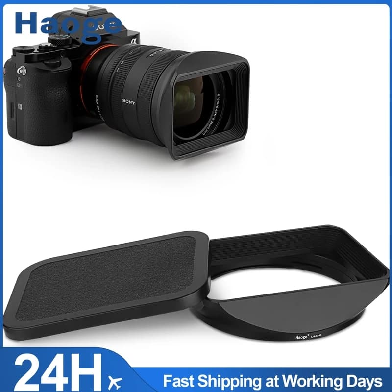 Haoge LH-E245 Paraluce quadrato in metallo a baionetta con cappuccio per obiettivo Sony FE 24-50mm F2.8 G SEL2450G