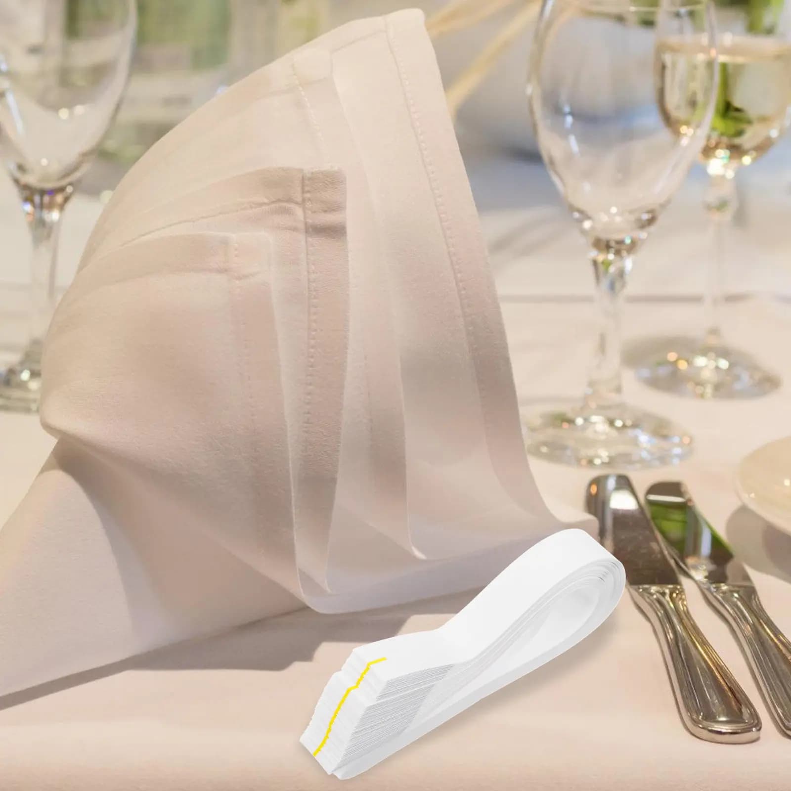 100Pcs Self Adhesive Napkin Rings White Paper Bands Wedding Party Table Setting Silverware Wraps Disposable Paper Napkin Rings