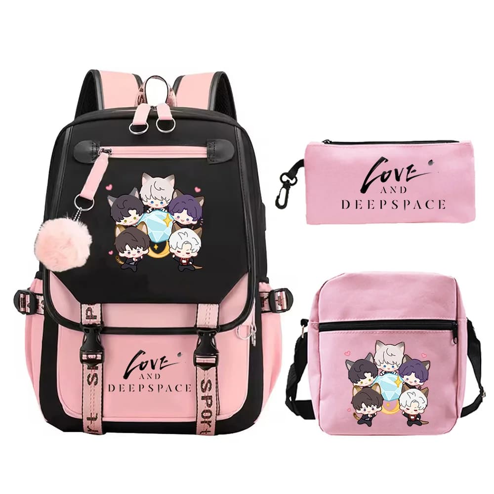 Game Love and Deepspace Print Backpack 3pcs Set Students Large Capacity Backpack Girls School Bags Women Travel Rucksack Gifts