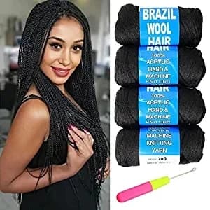 4 confezioni di filo brasiliano di lana filo acrilico per capelli + gancio all'uncinetto treccia africana twist warps estensione dei capelli in fibra sintetica 12 colori