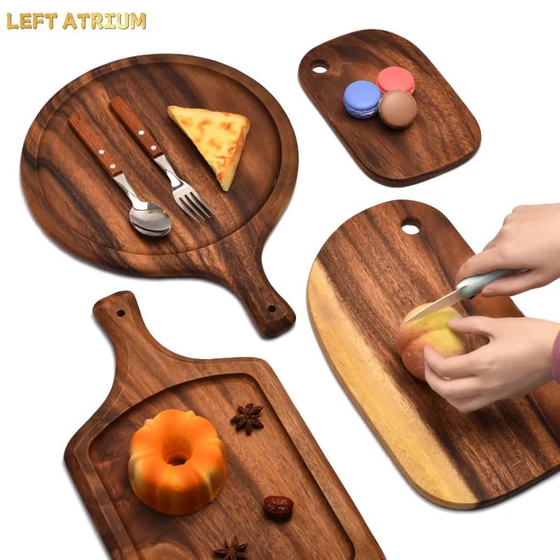 HEMU-Acacia Wood Bread Board, Wood Chopping Board, Western Style, Pizza, Sushi, Cutting Board, Cheese, Steak Tray, Wooden Fruit