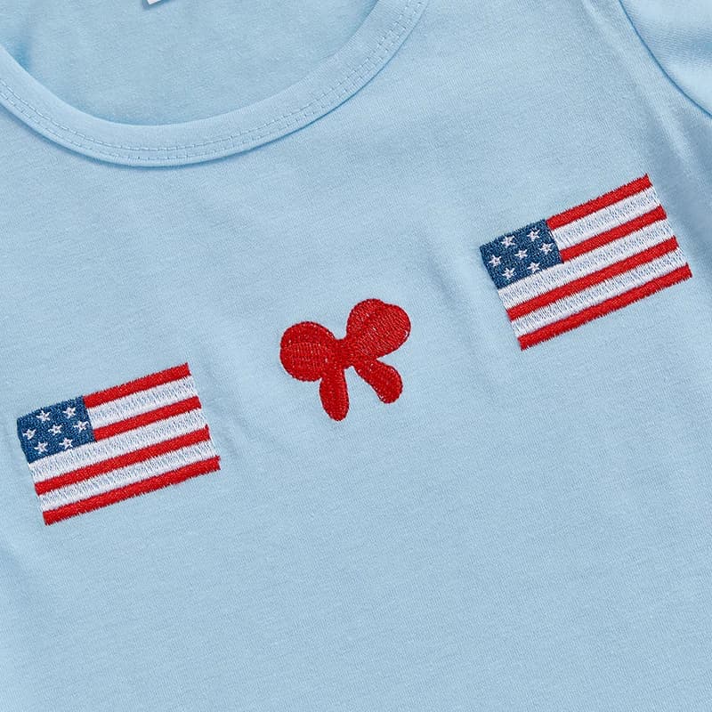 Completo da bambina per il Giorno dell'Indipendenza T-shirt a maniche corte con stampa bandiera americana e pantaloncini scozzesi Set di abbigliamento da 2 pezzi