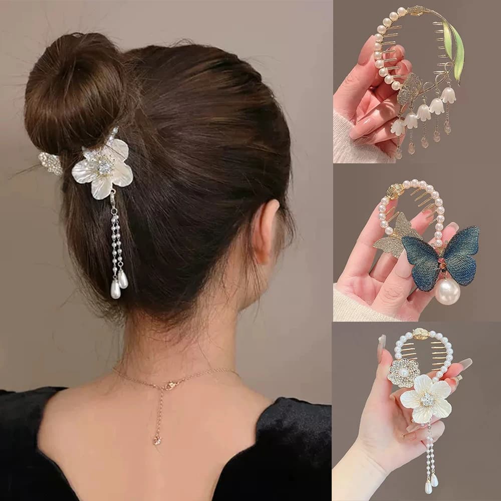 Pearl Rhinestone Hair Claw Clips Bow Flower Tassel Horsetail Buckle Bun Ponytail Holder Hair Clip Women Female Hair Accessories