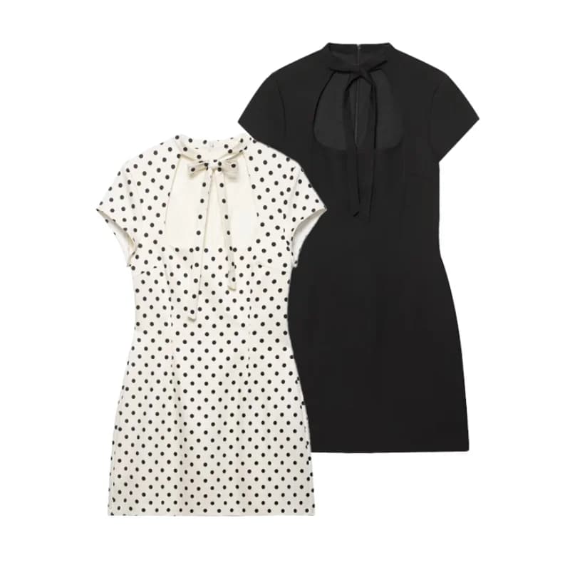 Miniabito con Fiocco Frontale, Abito Bodycon a Pois a Maniche Corte da Donna, Vestito Sexy alla Moda per Feste Primavera Estate