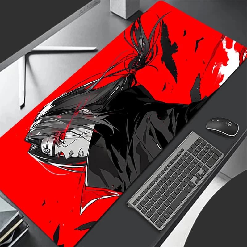 Tappetino per mouse Naruto Itachi Uchiha, accessori per giochi per PC, tastiera veloce, tappetino per scrivania con bordo in gomma, tappetino per mouse per laptop da ufficio