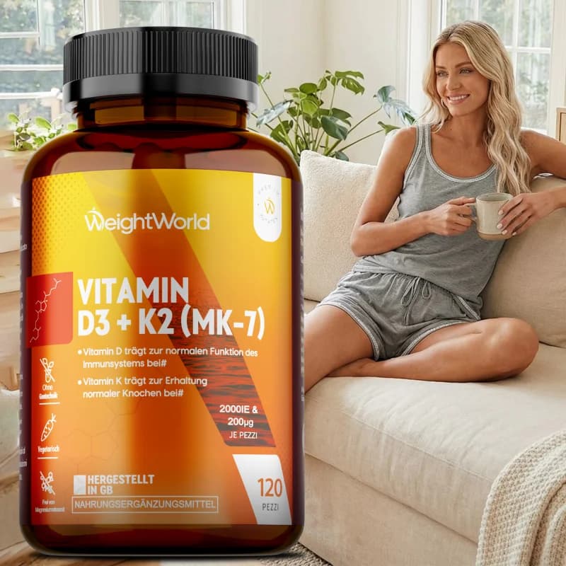 Vitamin D3 K2 Supplement - Metabolism, Promote Bone, Teeth and Skin Health, Support Immunity - 120 Capsules