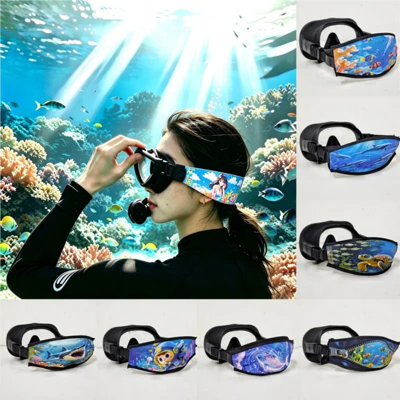 Sea Life Print Snorkeling Headband, Soft Poly Nylon Strap With Stretch Belt, Suitable For Swimming Surfing Water Sports
