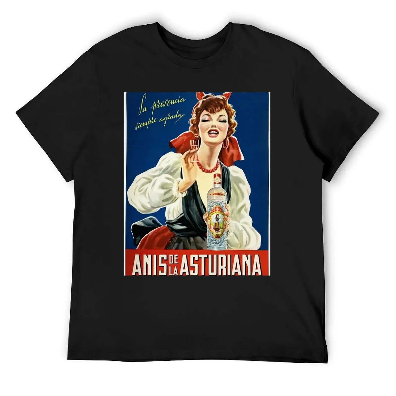 Anis De La Asturiana Spanish Aniseed Vintage Wine Liqueur Advertisement T-Shirt fashion shirts plain black t shirts men