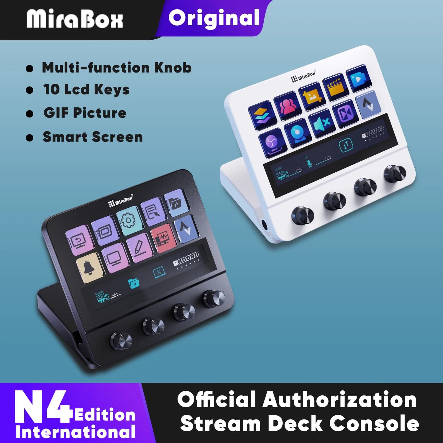 Mirabox N4 Stream Deck con 10 Tasti LCD, Console per Streaming, Mini Tastierino, Dock Streamdeck, Macropad, Controller per Studio di Streaming