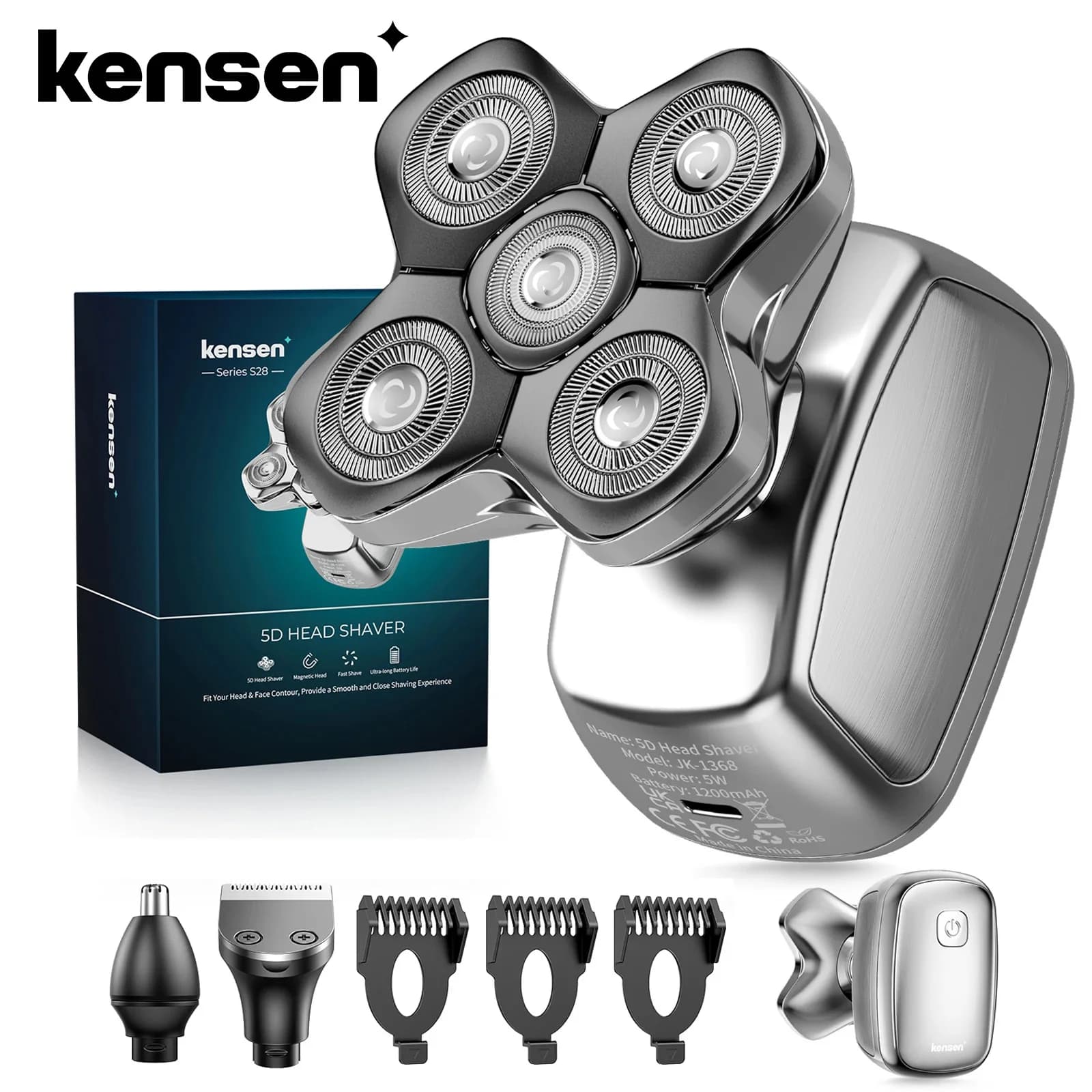 Kensen S28 Electric Razor for Man, Trimmer for Barba with 5D Floating Head, Rulebarba and Haircut 5 in 1, Personal Care Kit for Barbiere