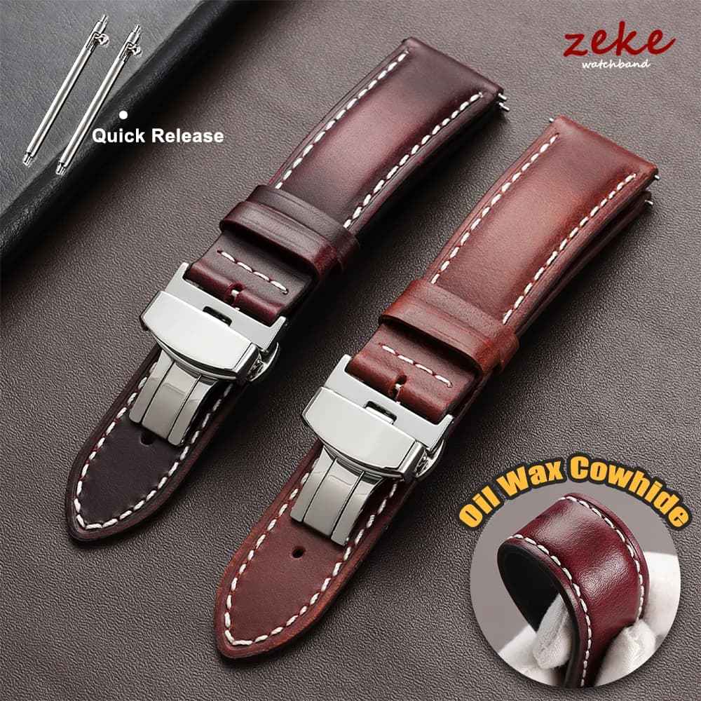 Cinturino per orologio in pelle cerata olio vintage 18mm 20mm 22mm Strato di testa universale Accessori per cinturini in pelle di vacchetta Bracciale con fibbia a farfalla