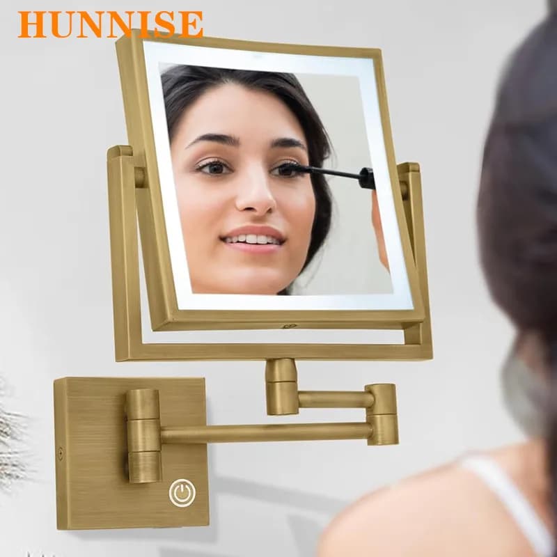 Touch on Led specchio da bagno per specchi da trucco da bagno con ingrandimento 3X doppio braccio estendi specchio da bagno pieghevole a Led antico