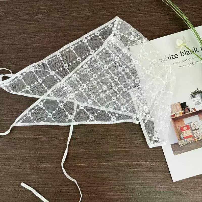 Woven Lace Hair Scarf For Women Long Triangle White Floral Boho Chic For Vacation And Holiday Wear