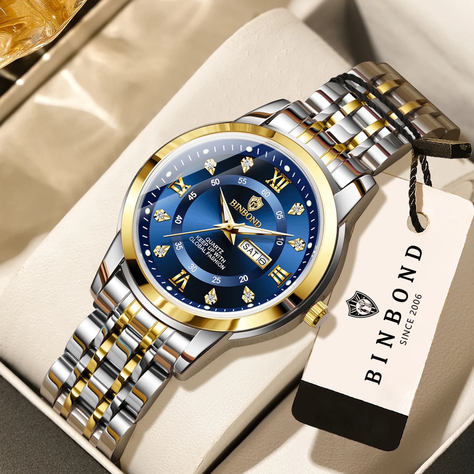 Orologi al quarzo BINBOND, eleganti e di lusso, per donna, precisi, robusti, con data automatica, luminosi, impermeabili, casual.