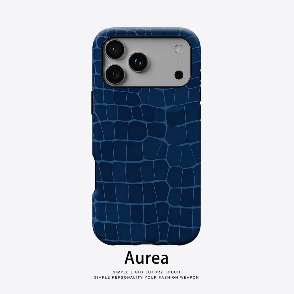 Custodia Aurea opaca antiurto per MagSafe per iPhone 17 16 15 14 Plus 13 Pro Max, in PC rigido, blu intenso con texture coccodrillo