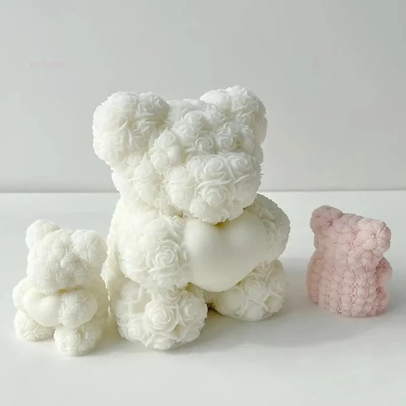 2026 Latest Models 3D Bear Hug Love Silicone Candle Mold DIY Rose Bear Candle Making Supplies Handmade Soap Plaster Resin Mould
