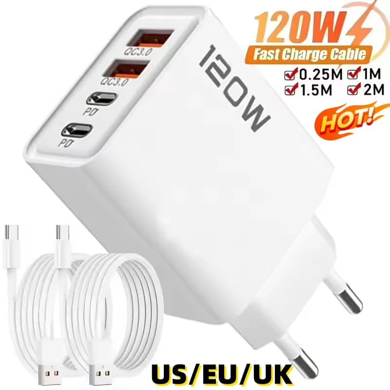 120W Quick Charger PD 4 Ports USB C Charger Type C USB Phone Charger Fast Charging Adapter for Samsung iPhone Huawei Xiaomi NEW