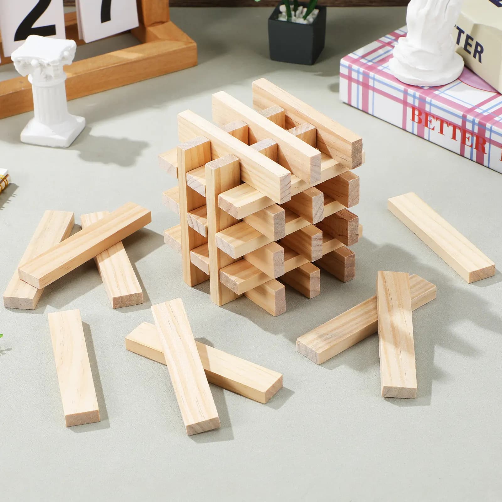 100 Pezzi Blocchi di Legno Impilabili, Set Creativo in Legno Naturale per Bambini, Apprendimento Precoce, Pensiero Spaziale, Divertimento Educativo