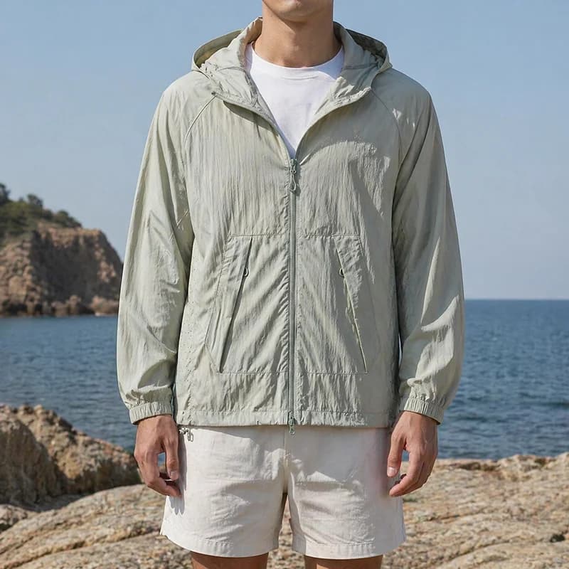 Men's Protection Windbreaker Ice Silk Quick Dry Jacket Outdoor Sun-Protective Light Thin Hiking Fishing Cycling Hooded Jackets