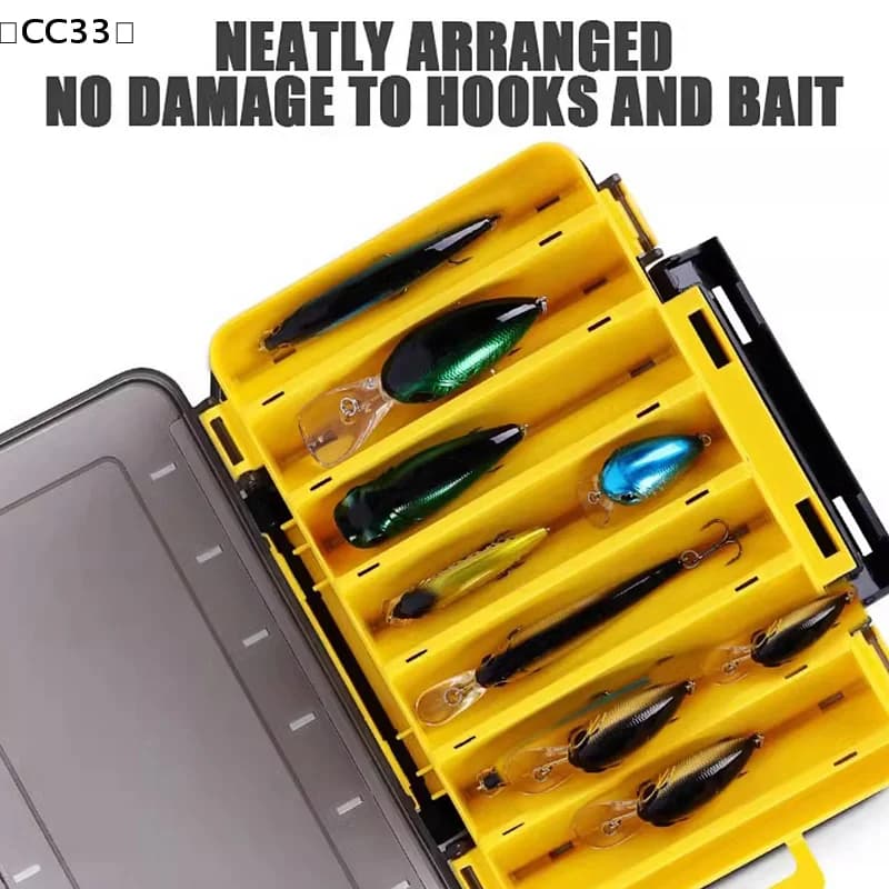 Double-sided fishing bait boxes, fishing gear organizers with 12 compartments with 2 buckles, transparent plastic cover circumcised