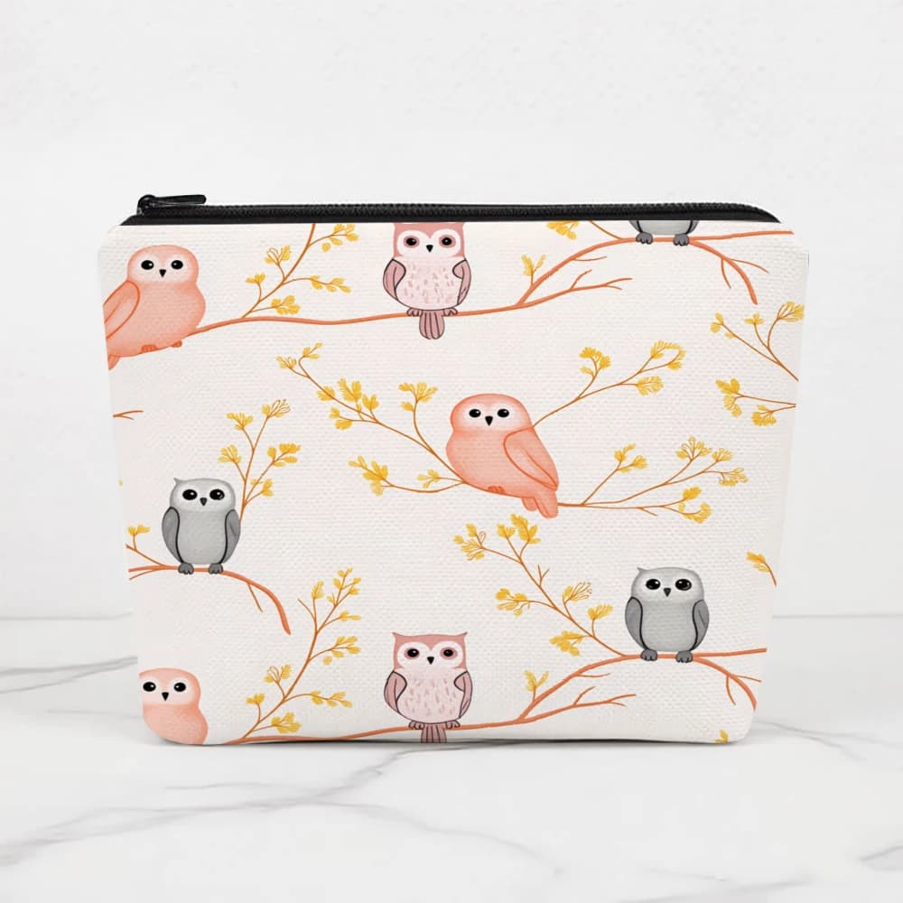 Borse per il trucco con gufo su rami e foglie per ragazze, pochette per cosmetici, borsa da toilette, astuccio per matite, custodia da viaggio