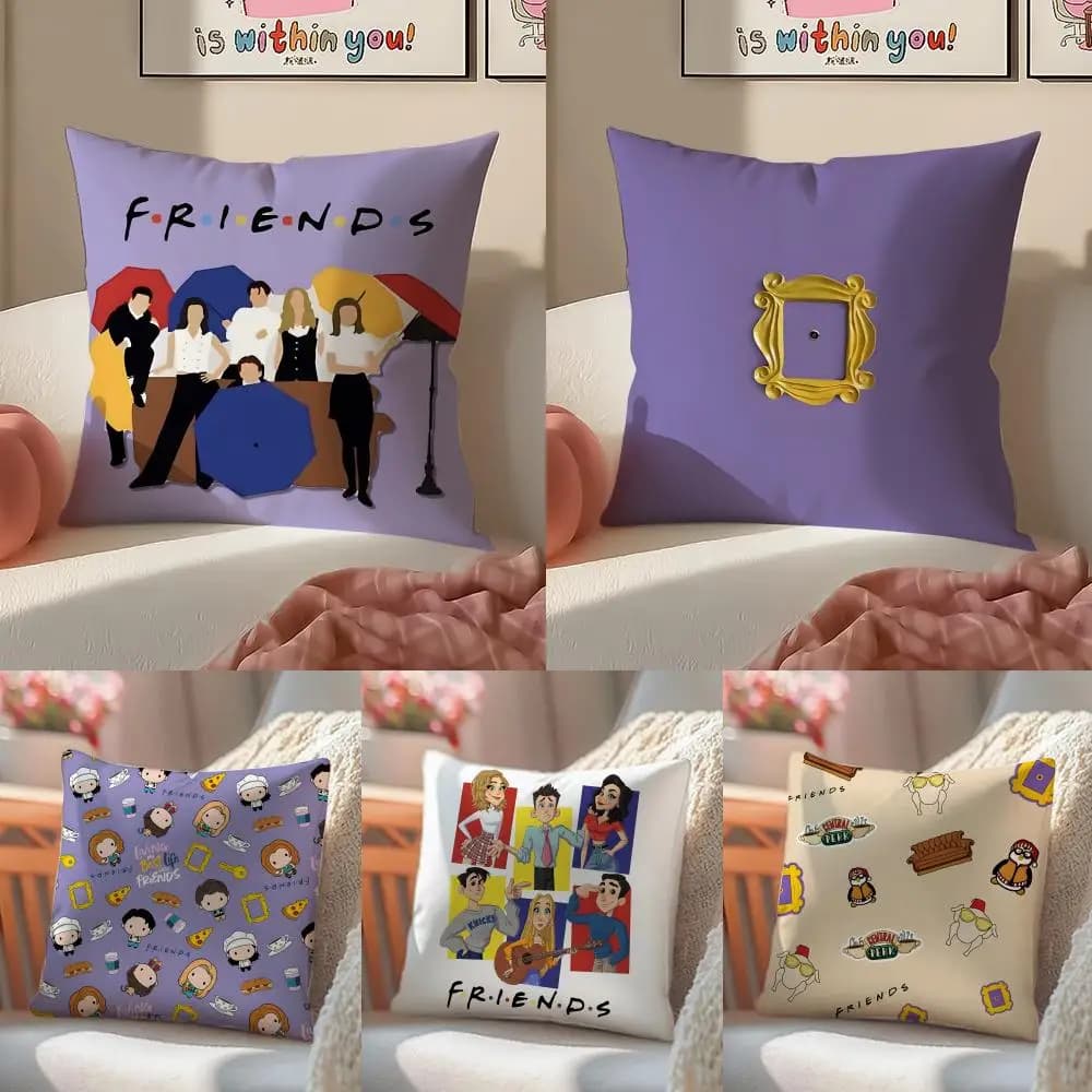 F-friends Moive Pillow Case Double-Sided Plush Sofa Cushion Covers Organic Breathable Invisible Zipper