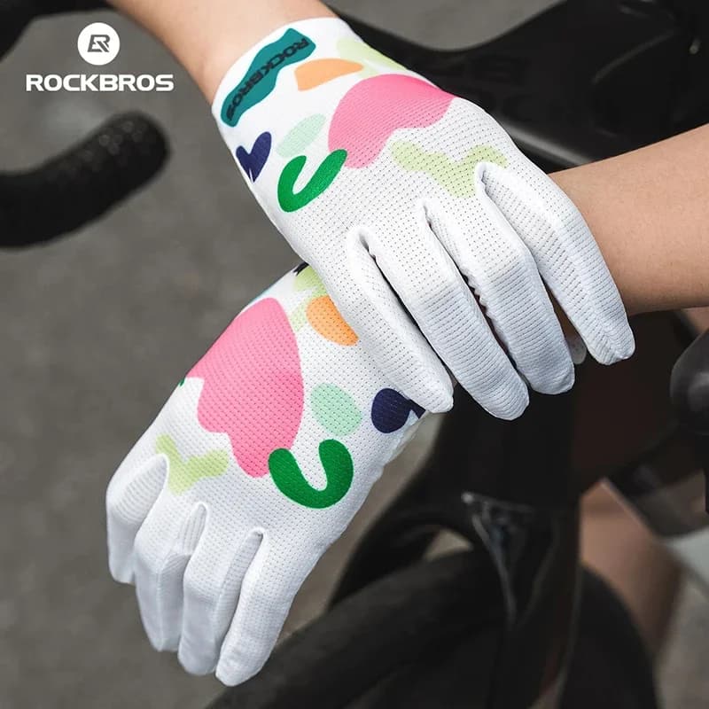ROCKBROS Guanti da bicicletta Donna Estate Traspirante Ammortizzante Antiscivolo Touch Screen Guanti lunghi da bici da strada MTB con dita intere