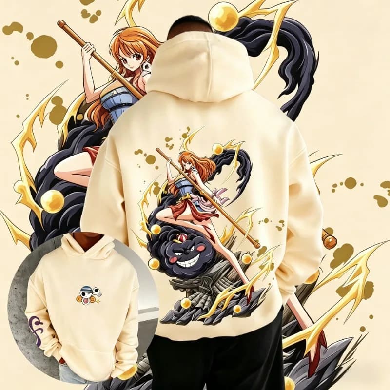 2026 Spring Oversized Vintage One Piece Nami Anime Hoodie Men Women Casual Streetwear Cosplay Pullover Cotton Sweatshirt Y2k