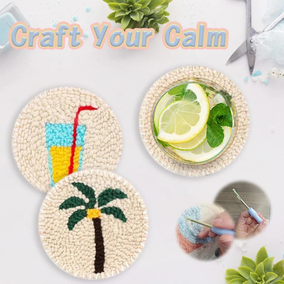 Embroidery Kit Punch Needle Coaster Set Magic Needle For Embroidery DIY Tufted Coaster Material Craft Needle Art Craft For Adult