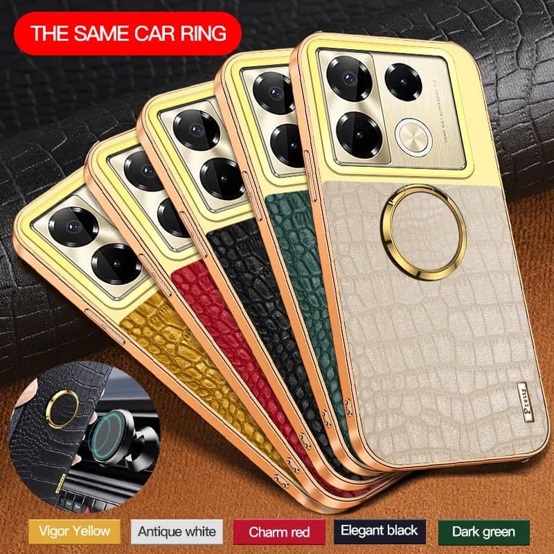 Crocodile Pattern PU Leather Phone Case For Infinix Note 40 Pro Plus 4G 5G Soft Cover Cases Shockproof Ring Magnetic Holder