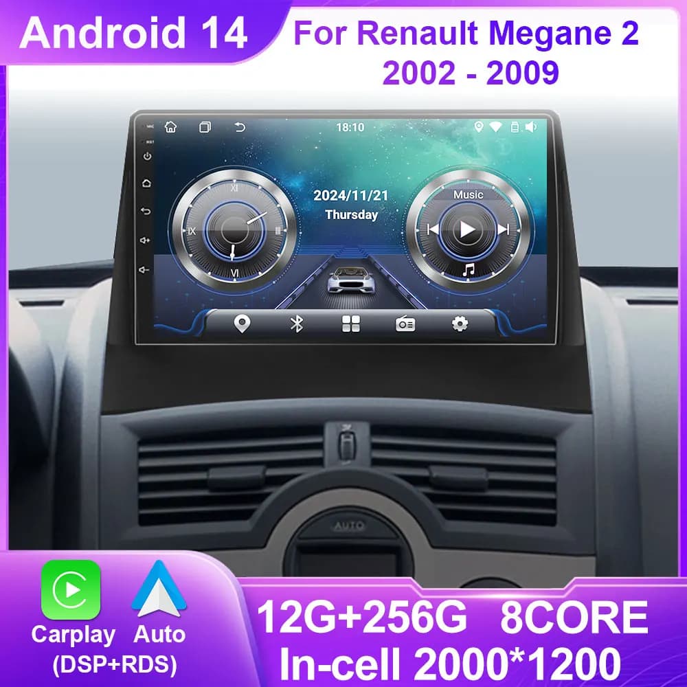 Autoradio Autoradio Per Renault Megane 2 2002 - 2009 Senza Fili Carplay Schermo Android Auto Stereo GPS Navi FM RDS 4G WIFI No 2DIN