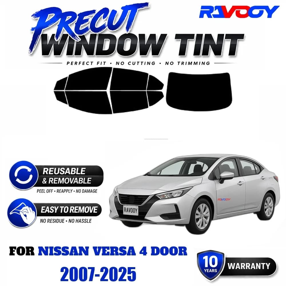 RAVOOY Precut Window Tint, Reusable Removable EPU Film, Custom Fit for Nissan Versa 4 Door 2007-2025, UV Heat Protection