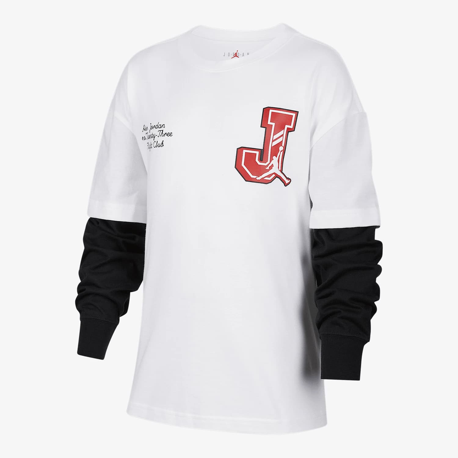 Nike genuine JORDAN children's patch wind fake two-piece long sleeved T-shirt IF3738-100