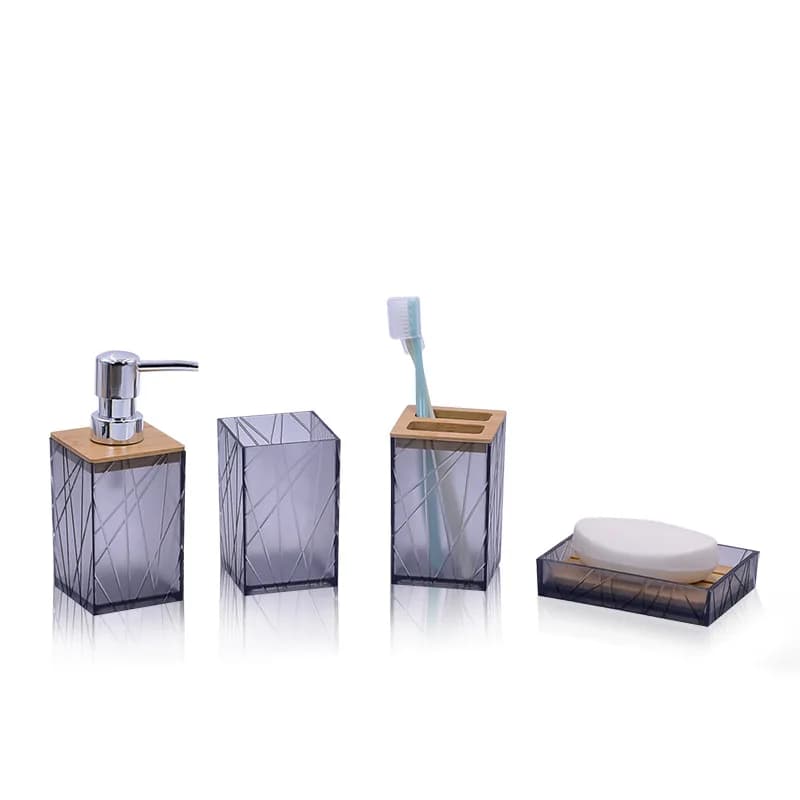 4 pz/set Dispenser di lozione di sapone Set di accessori per il bagno portasapone in legno di resina portaspazzolino portaspazzolino portabottiglie