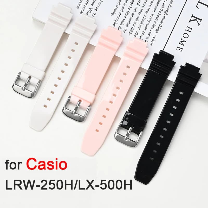 Resin Rubber Strap for Case LRW-250H 200 LX-500H Women's shiny white pink strap convex waterproof silicone strap 12mm